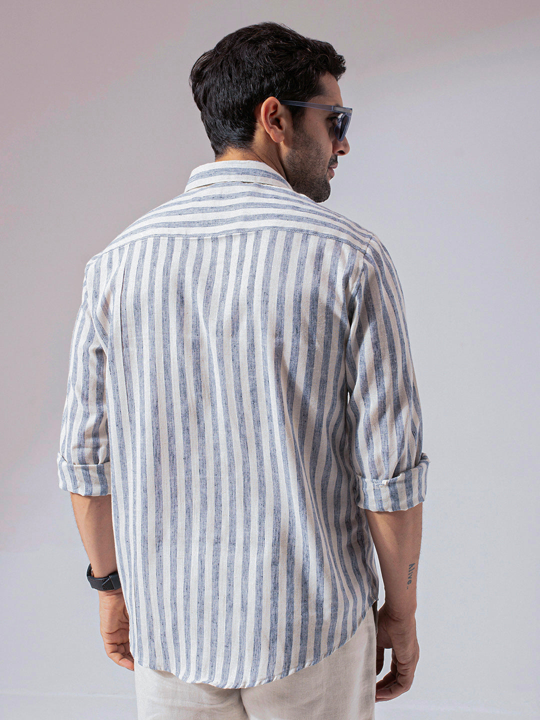 Ocean Blue Stripes Linen Cotton Shirt