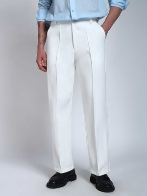 White Solid Pintuck Korean Pants