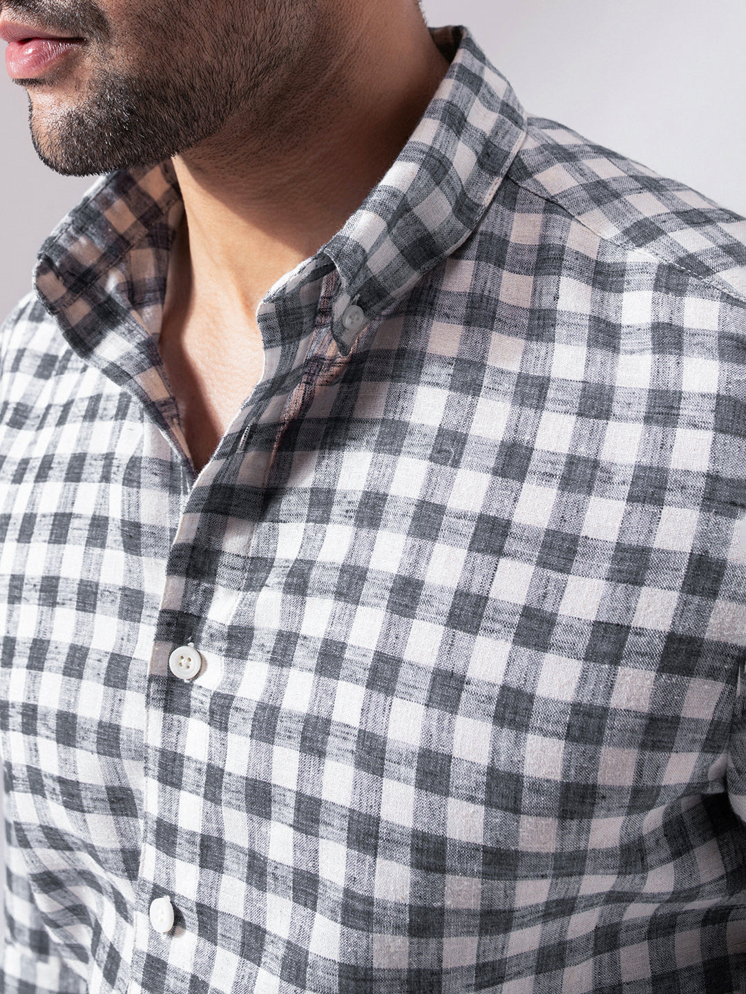 Black Checks Linen Blend Shirt