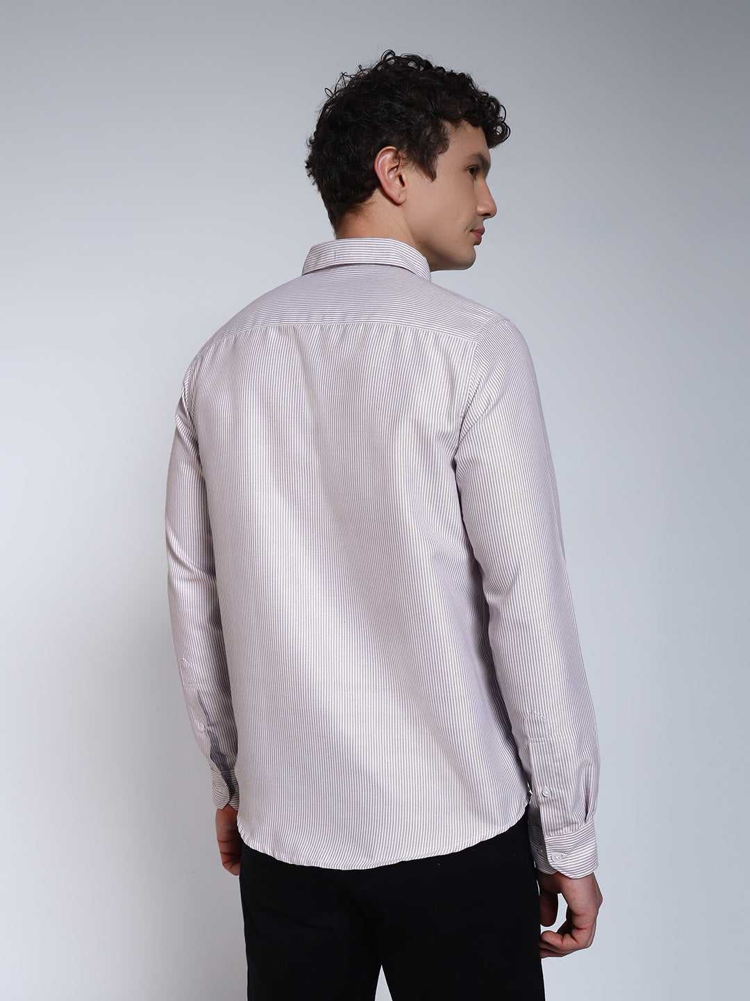 Brown Striped Slim Fit Cotton Shirt