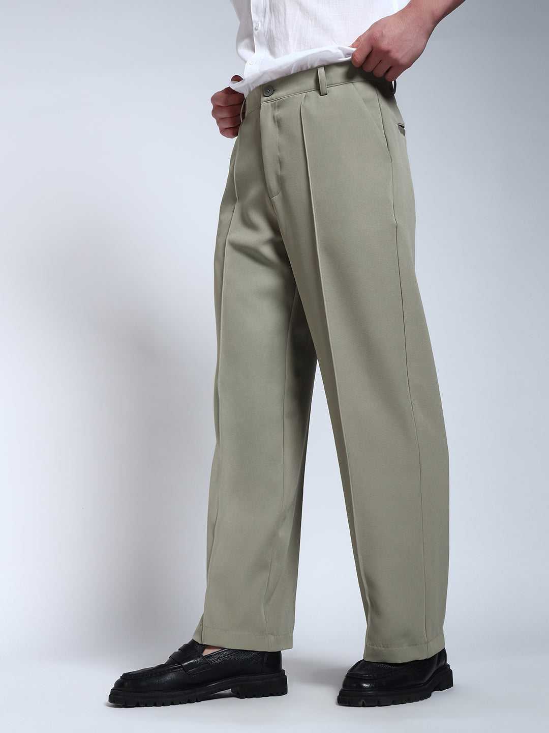 Light Pista Green Solid Pintuck Korean Pants