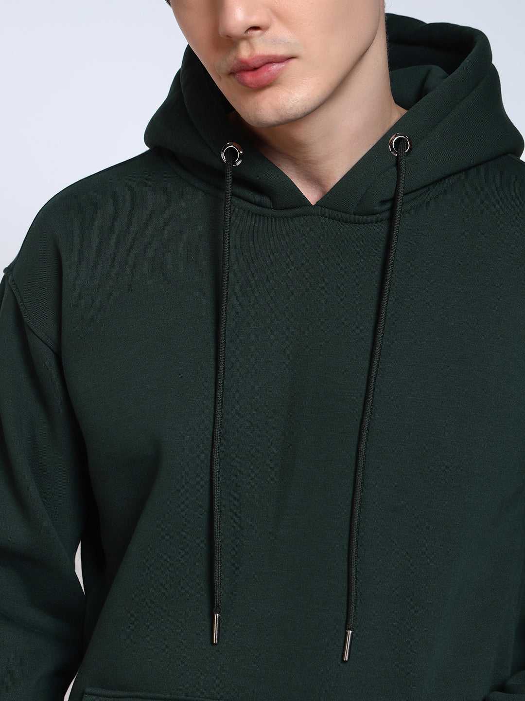 Bottle Green Solid Regular Fit Hoodie Sweatshirt