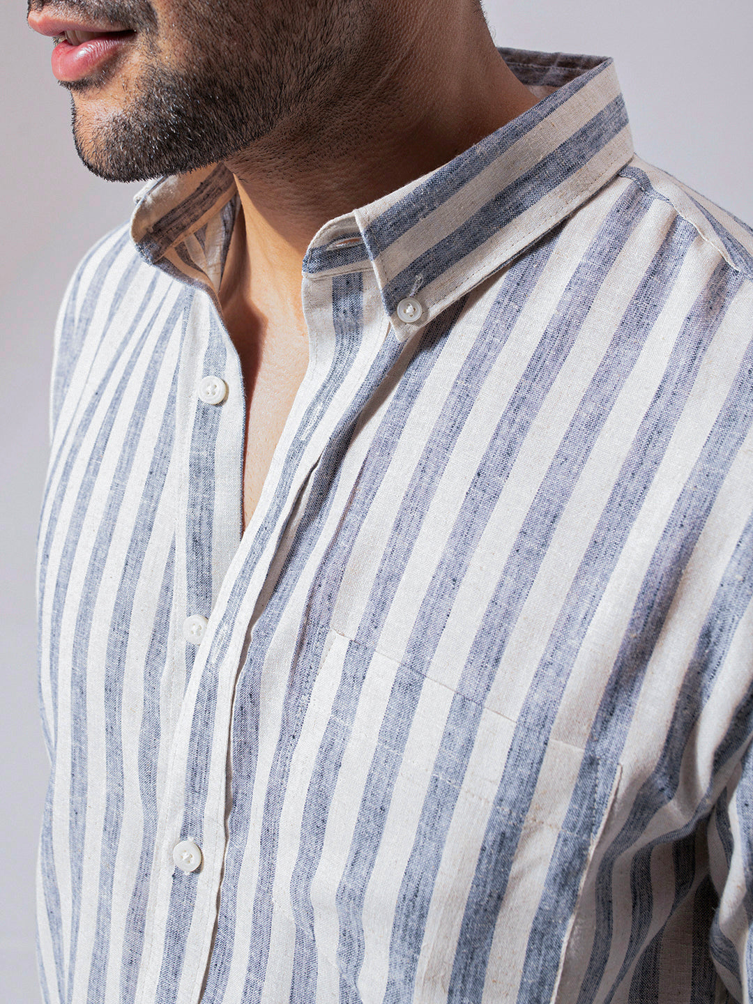 Ocean Blue Stripes Linen Cotton Shirt