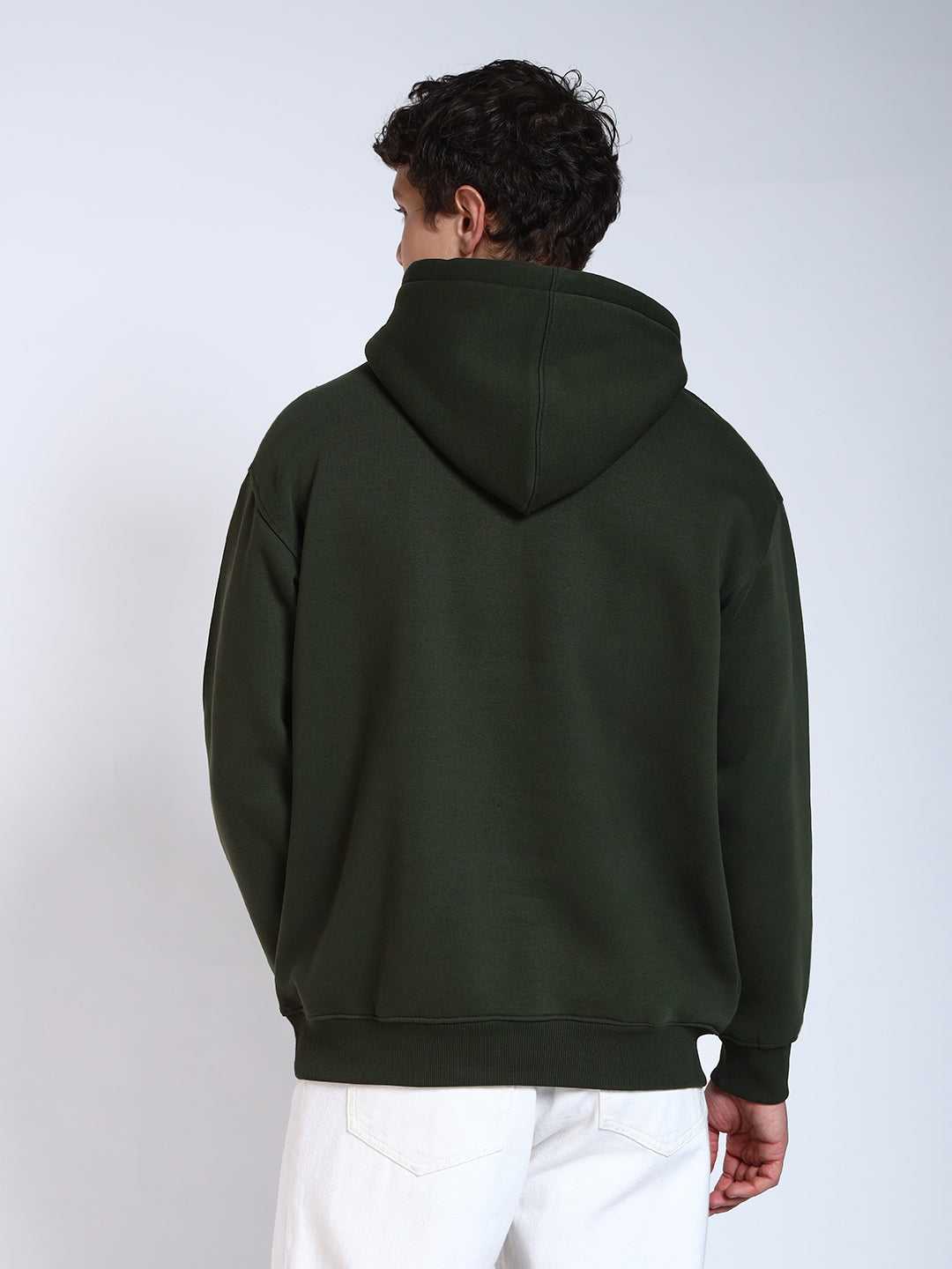 Olive Green Solid Regular Fit Hoodie Sweatshirt