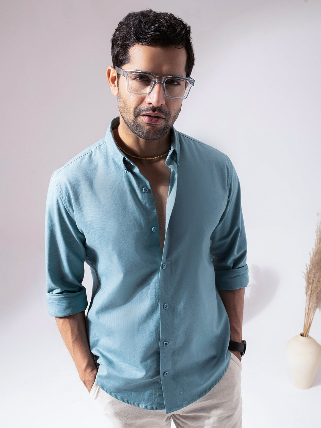 Aqua Blue Linen Blend Shirt                           ★ ★ ★ ★ ★ (64)