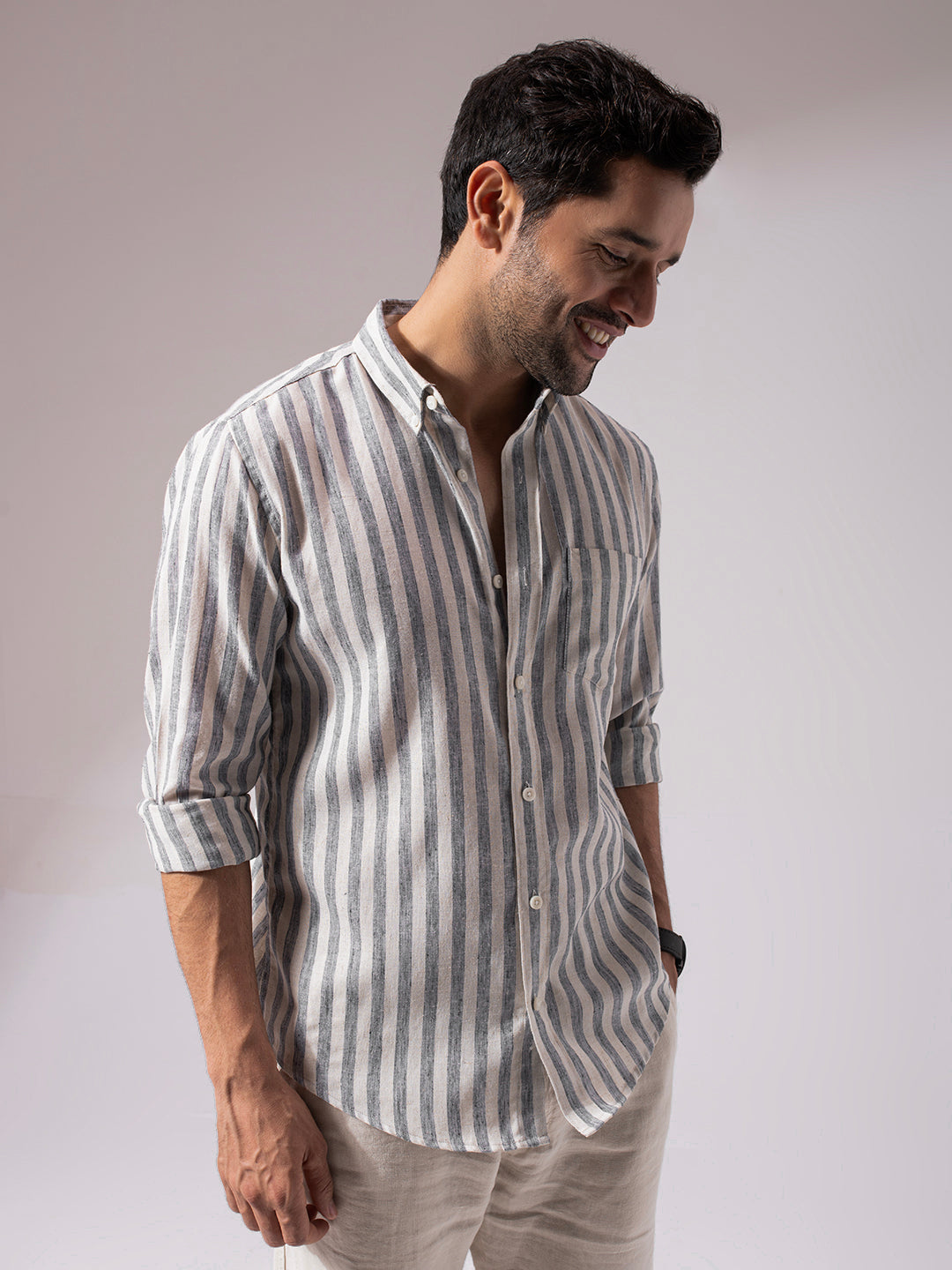 Black Stripes Linen Blend Shirt