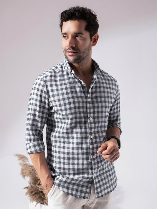 Black Checks Linen Blend Shirt