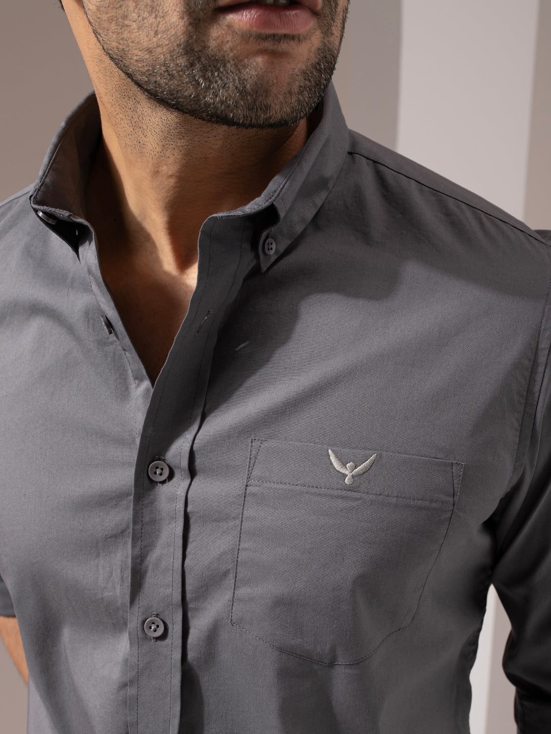 Dark Gray Solid Cotton Shirt