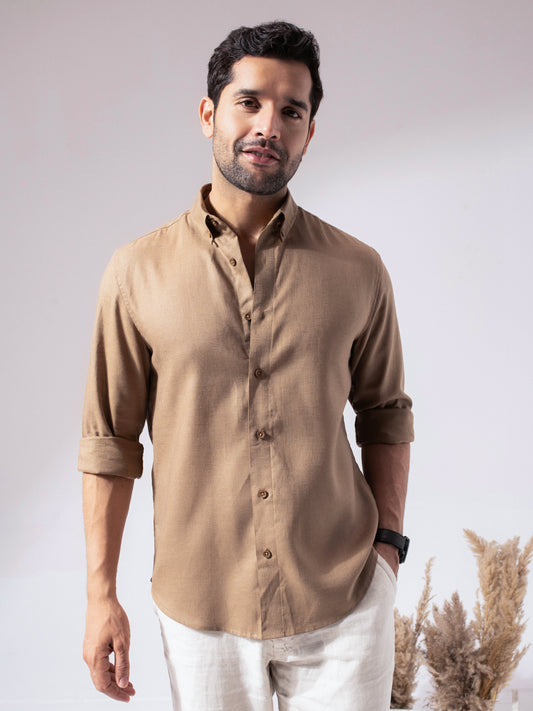 Brown Linen Blend Shirt