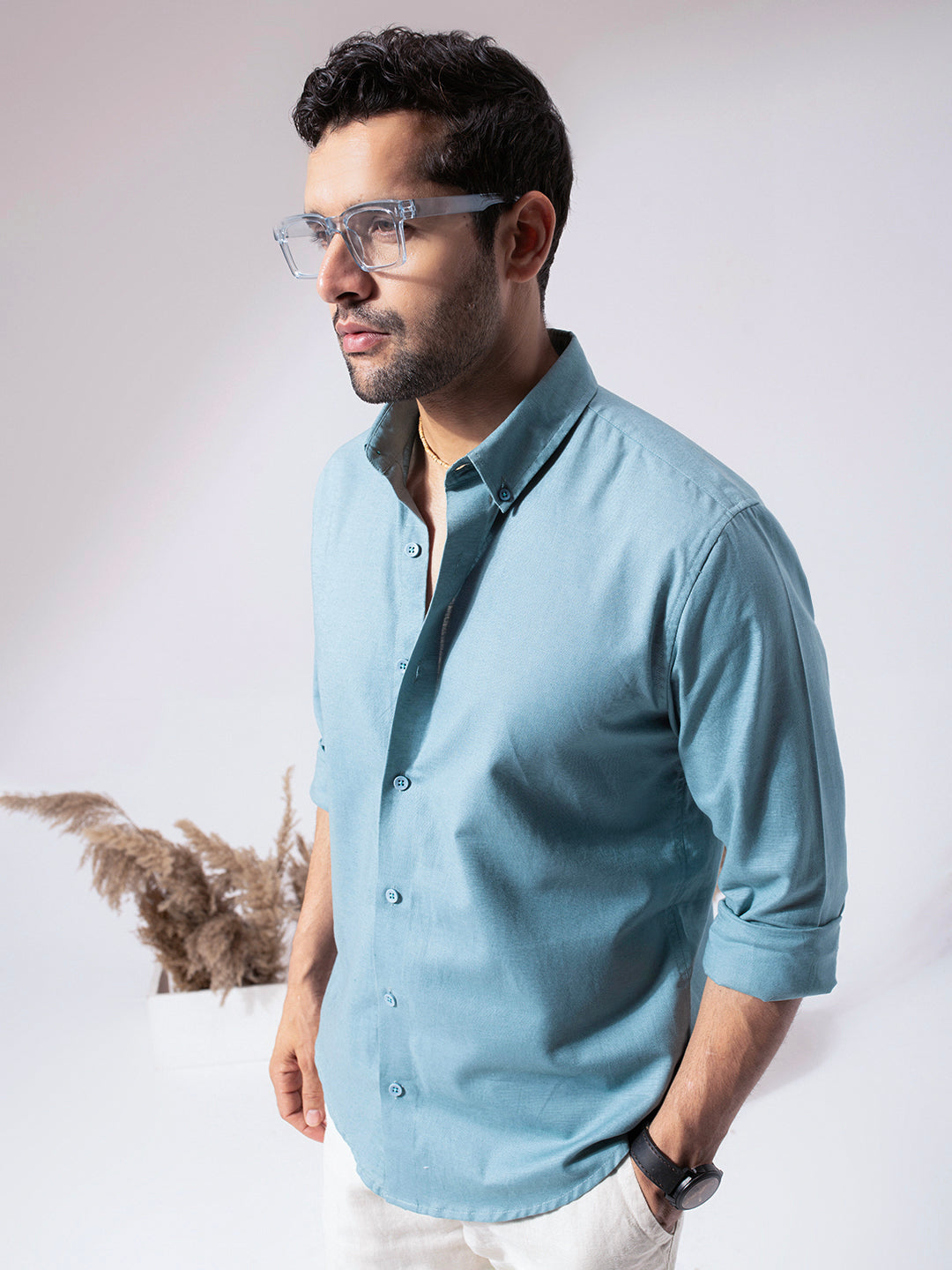 Aqua Blue Linen Blend Shirt                           ★ ★ ★ ★ ★ (64)