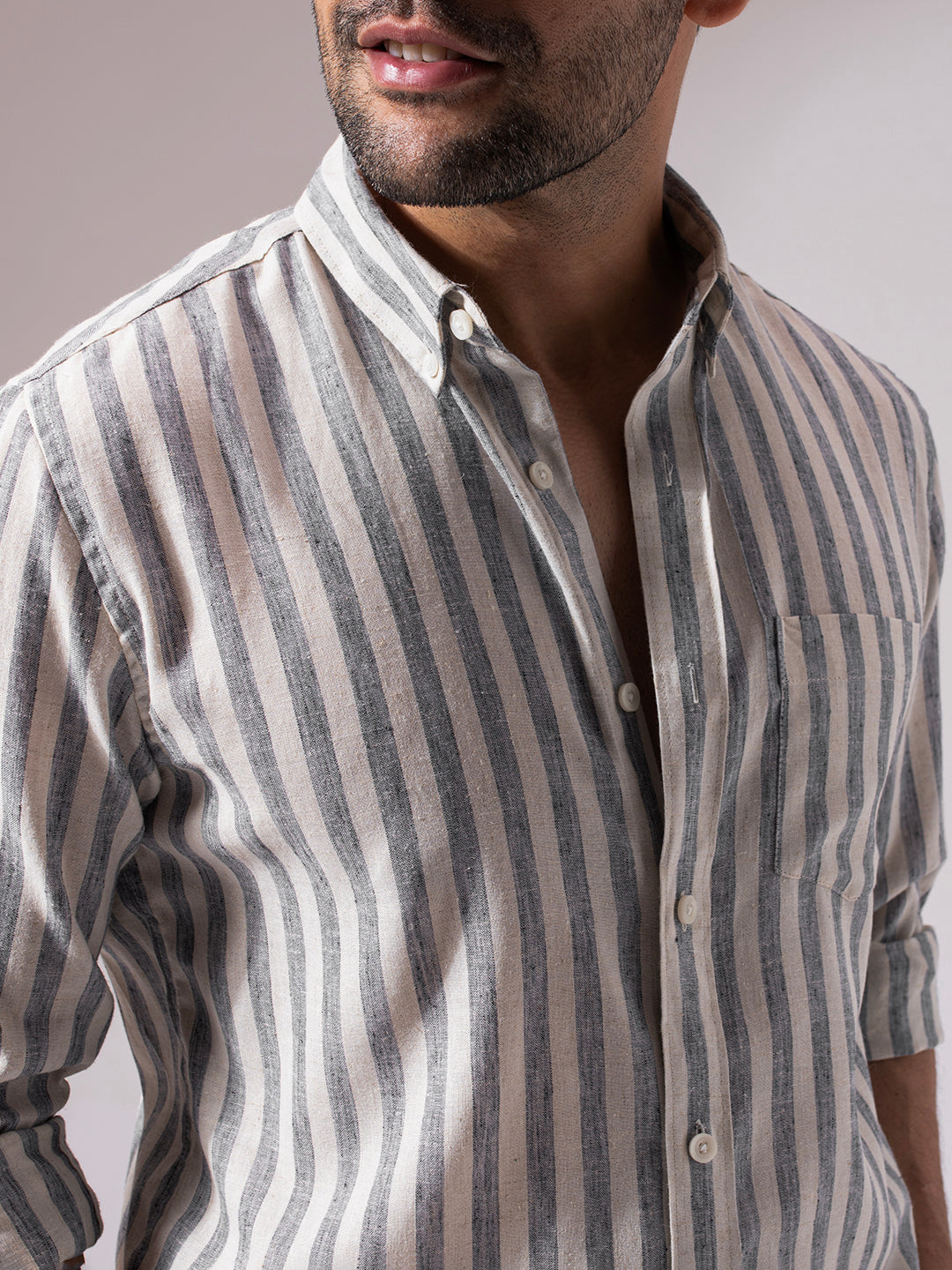 Black Stripes Linen Blend Shirt