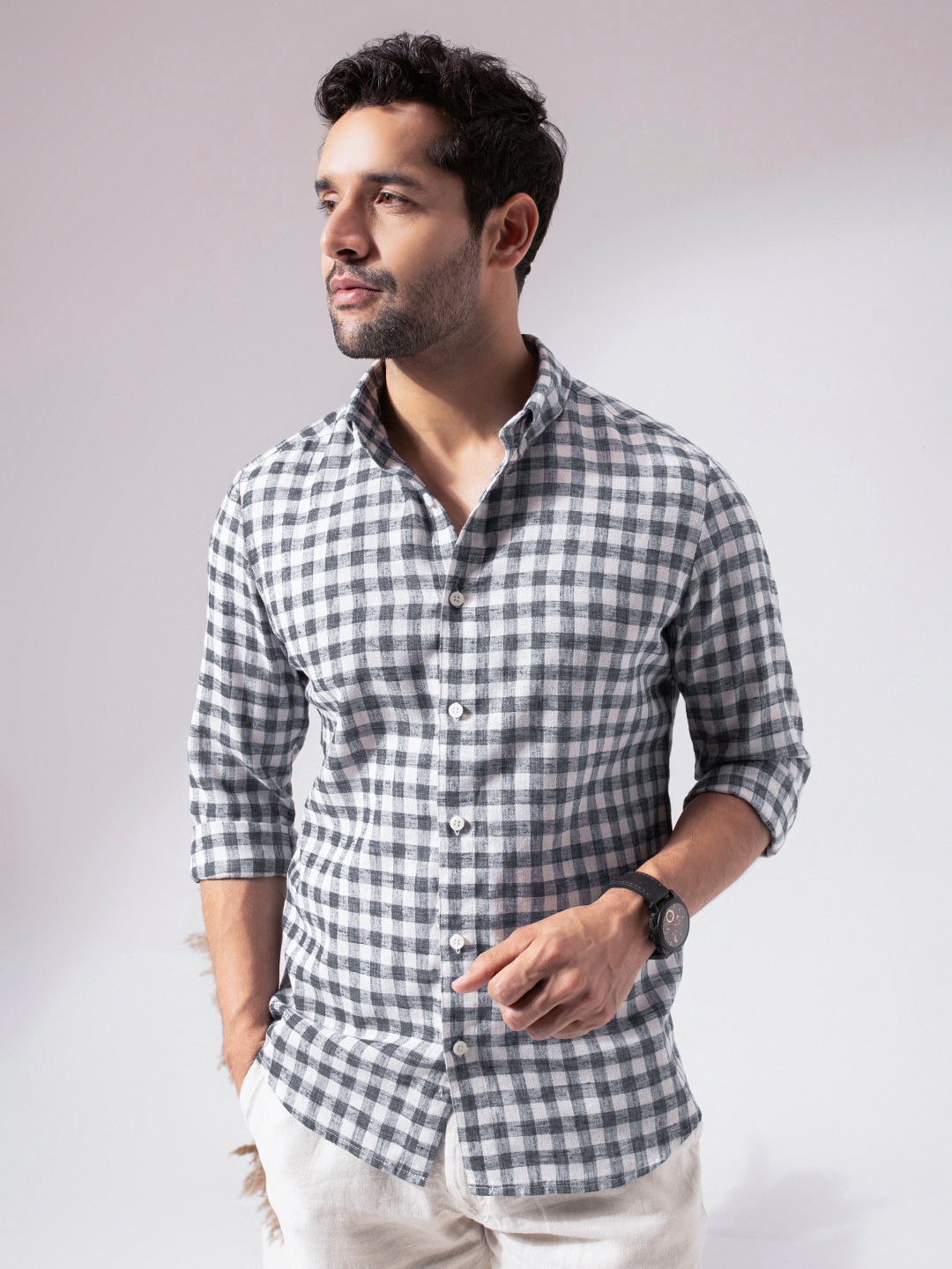 Black Checks Linen Blend Shirt