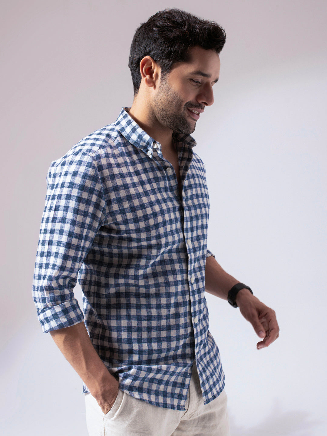 Blue Checks Linen Blend Shirt