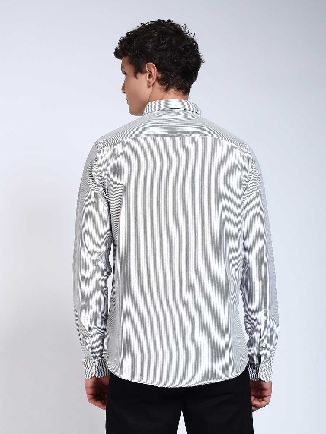 Black Striped Slim Fit Cotton Shirt