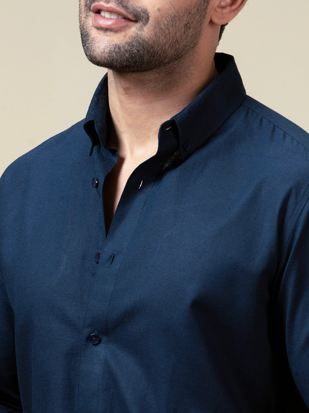 Navy Blue Linen Blend Shirt