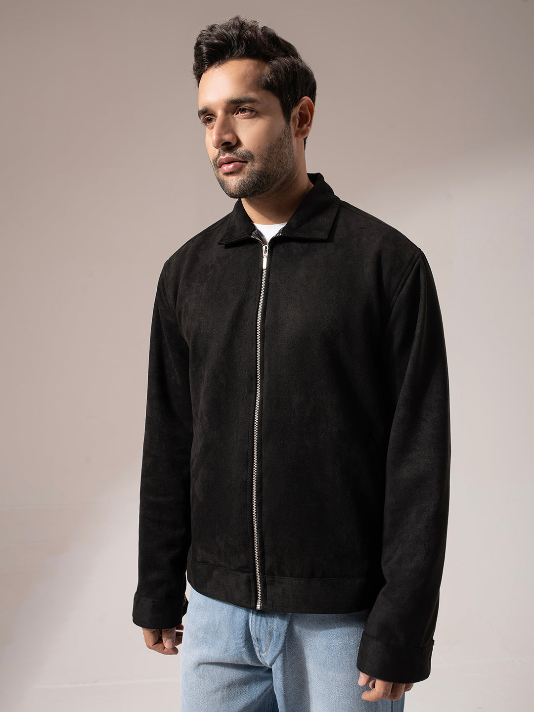 Black Seude Solid Jacket