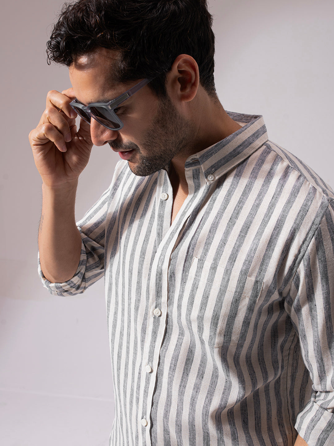 Black Stripes Linen Blend Shirt