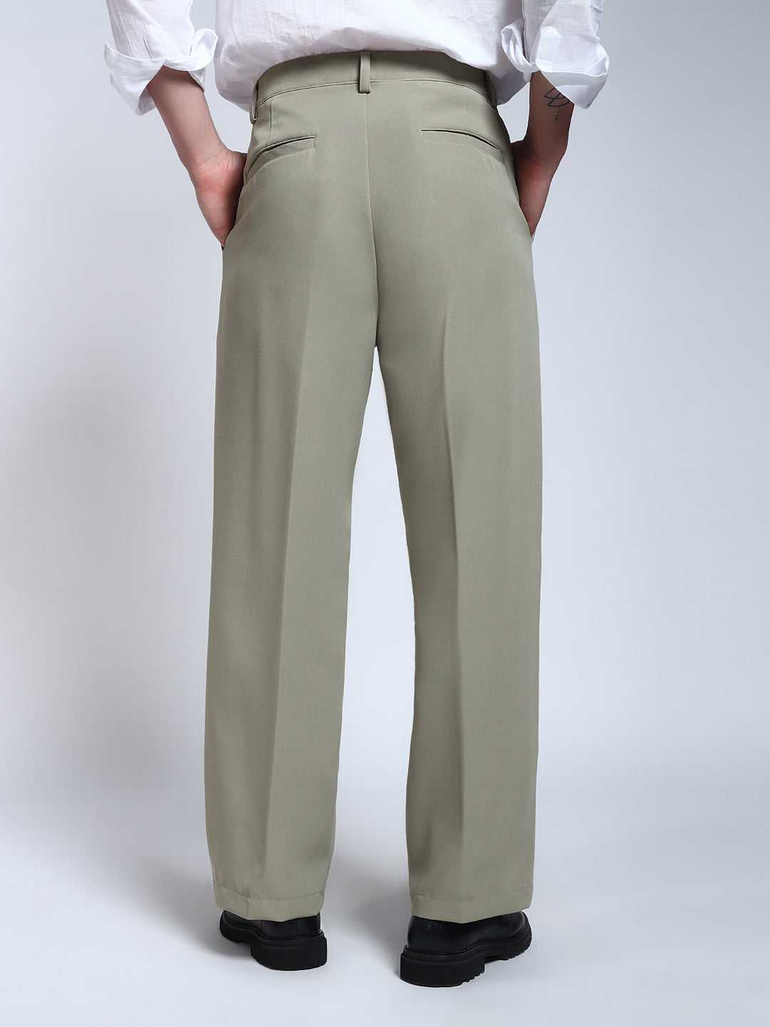 Light Pista Green Solid Pintuck Korean Pants