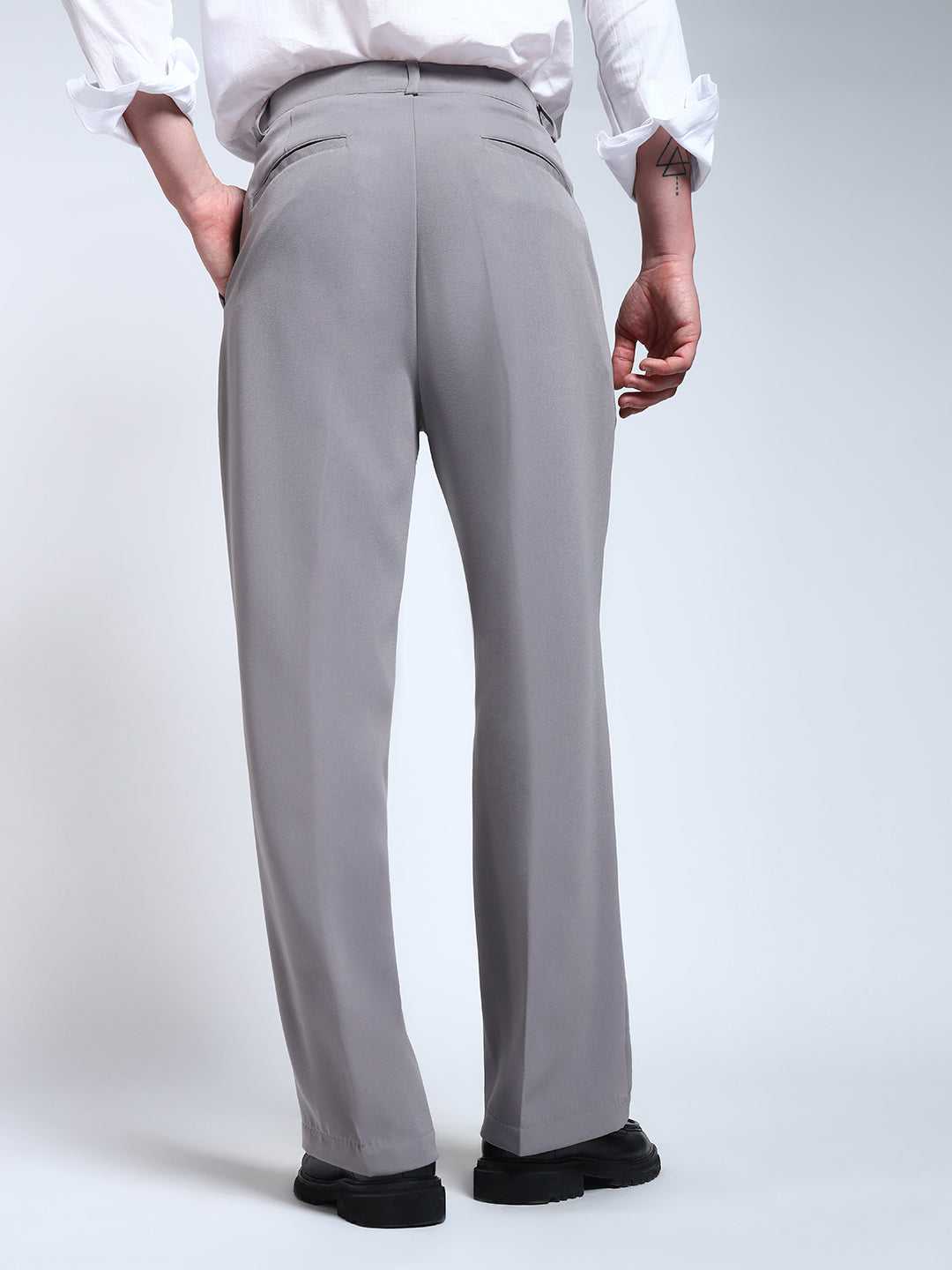 Light Grey Solid Pintuck Korean Pants