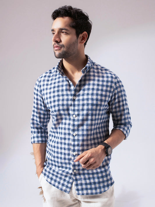 Blue Checks Linen Blend Shirt