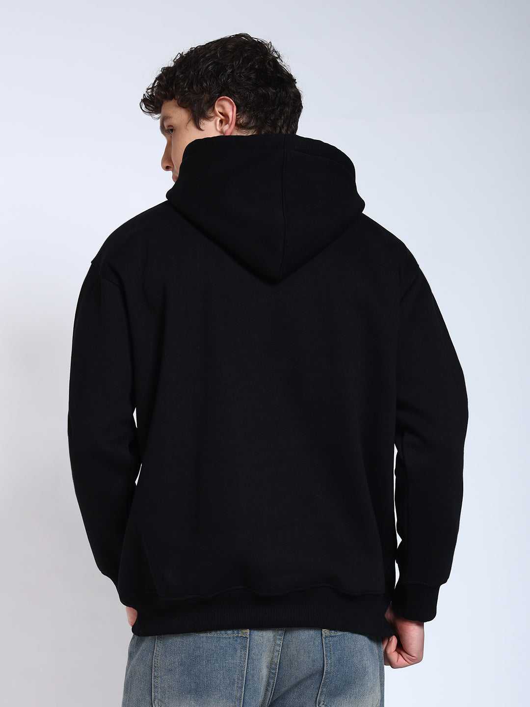 Black Solid Regular Fit Hoodie Sweatshirt