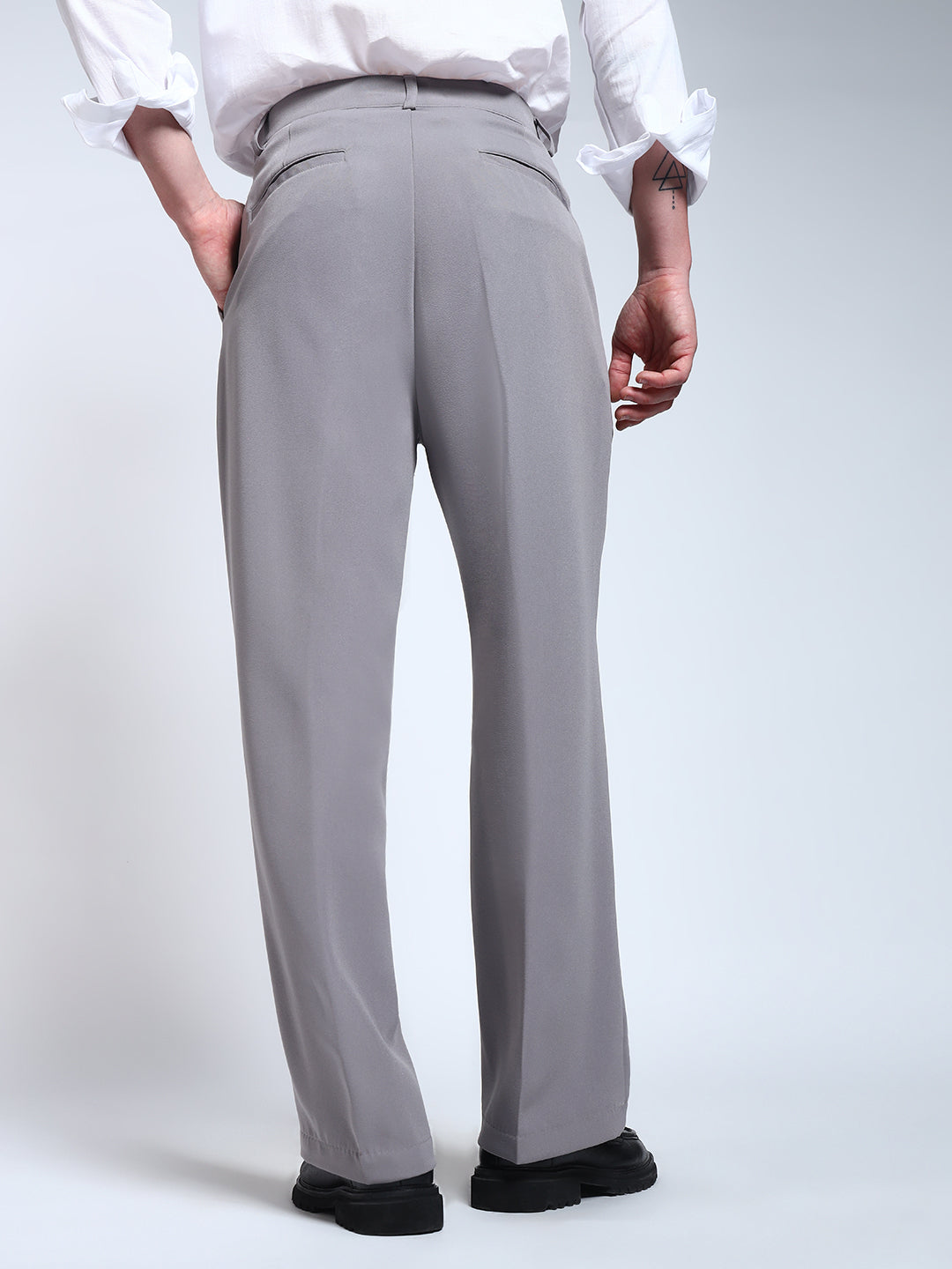 Light Grey Solid Pleated Korean Pants
