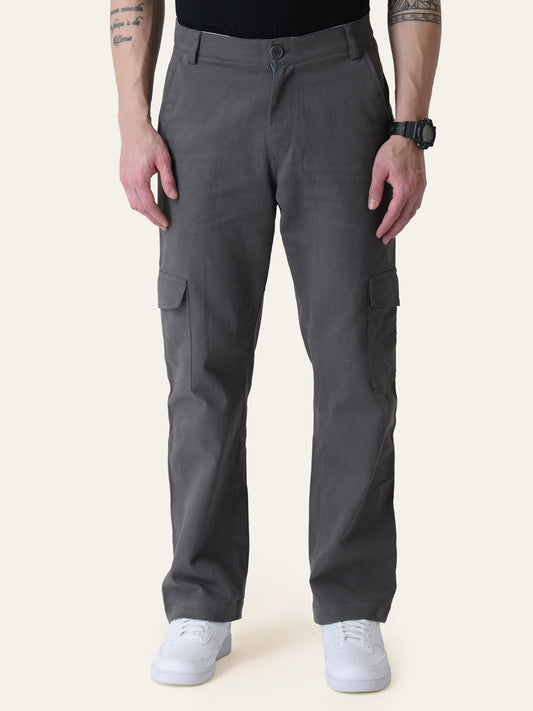 Grey Solid Cargo Pants