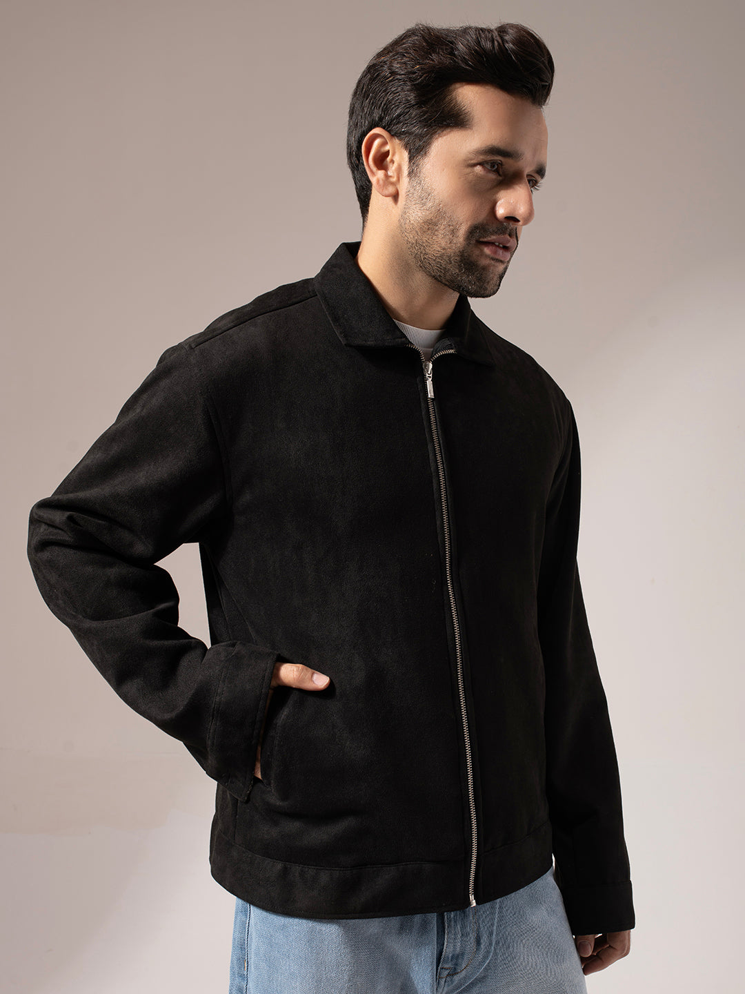 Black Seude Solid Jacket