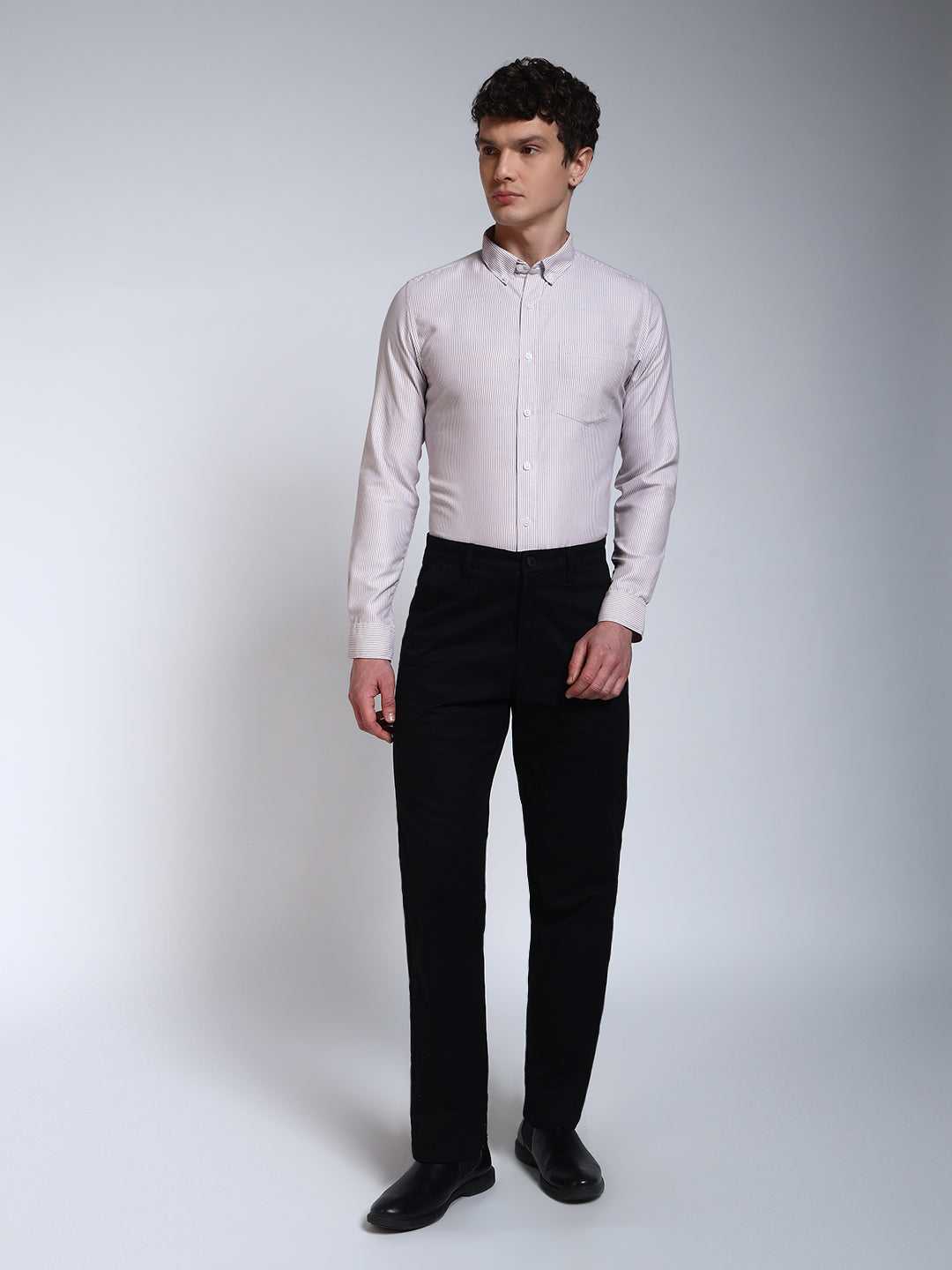 Brown Striped Slim Fit Cotton Shirt