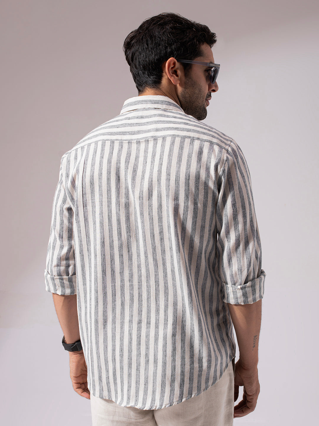 Black Stripes Linen Blend Shirt