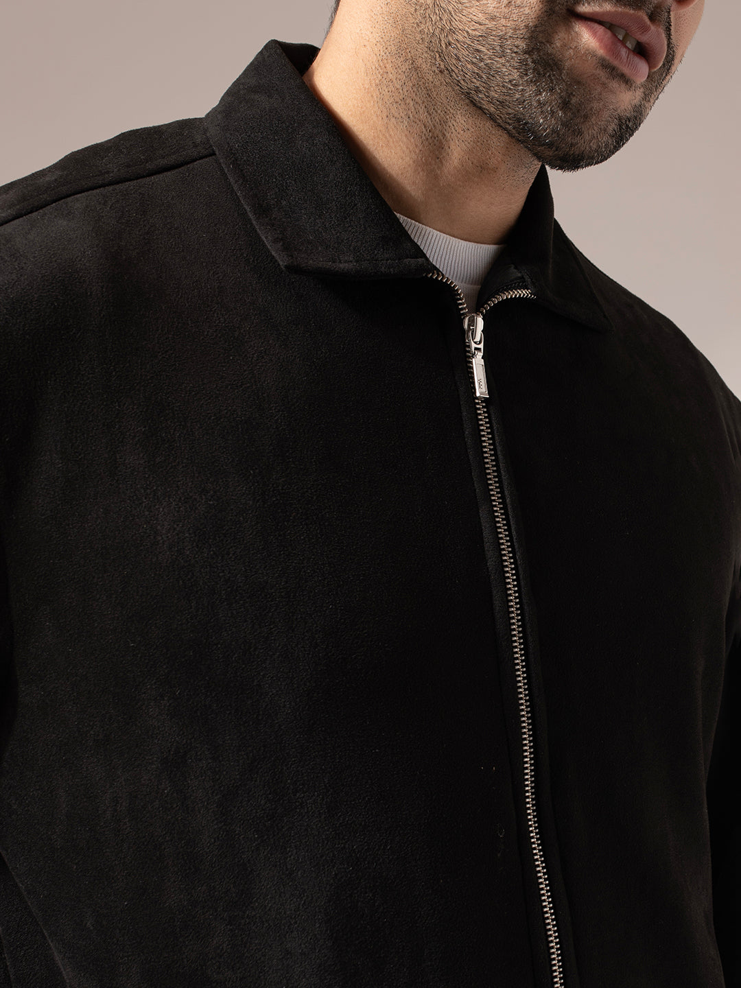 Black Seude Solid Jacket