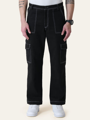 Black Carpenter Pants with Contrast Stitching