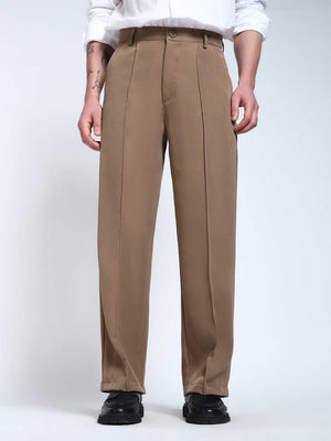 Light Brown Solid Pintuck Korean Pants