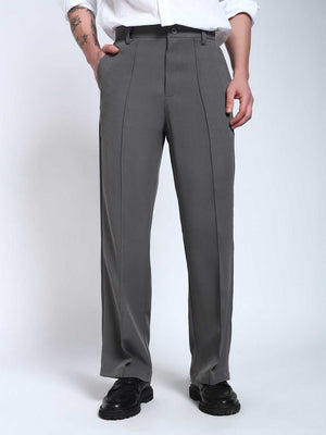 Steel Grey Solid Pintuck Korean Pants