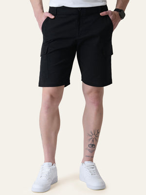 Twill Cotton Black Solid Shorts