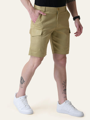 Twill Cotton Camel Brown Solid Shorts