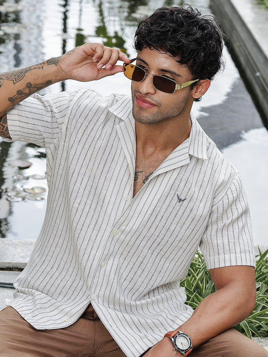 Grey Striped  Linen Shirt