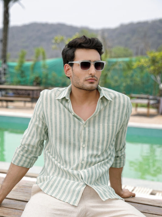Sage Green Stripes Linen Cotton Shirt
