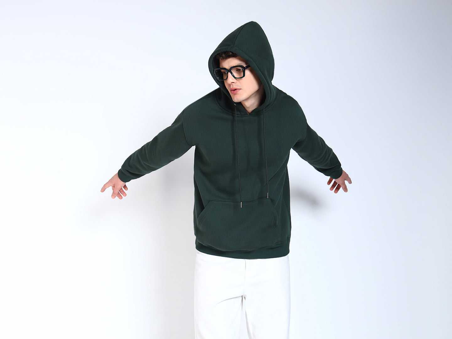 Bottle Green Solid Regular Fit Hoodie Sweatshirt