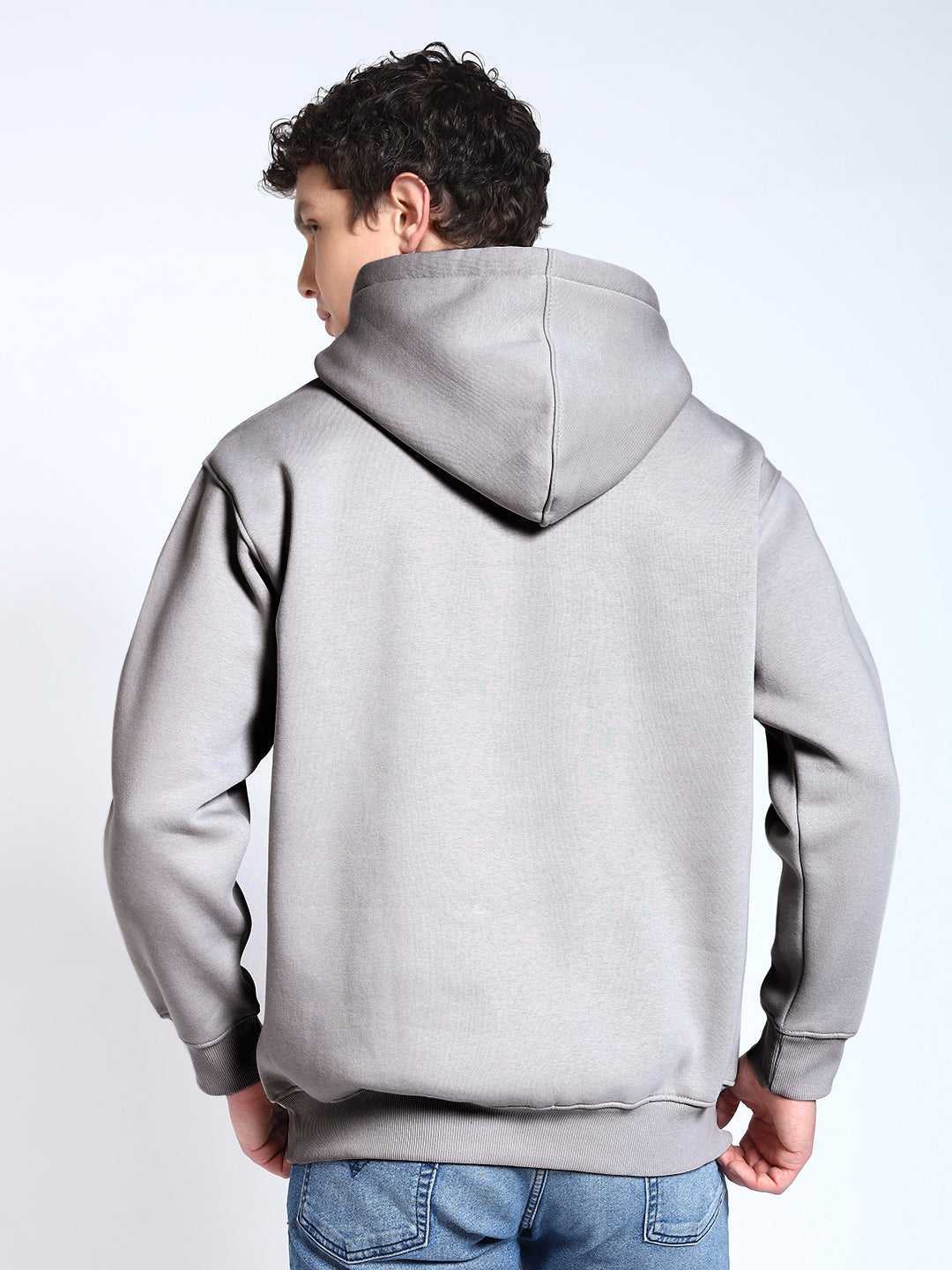 Grey Solid Regular Fit Hoodie Sweatshirt