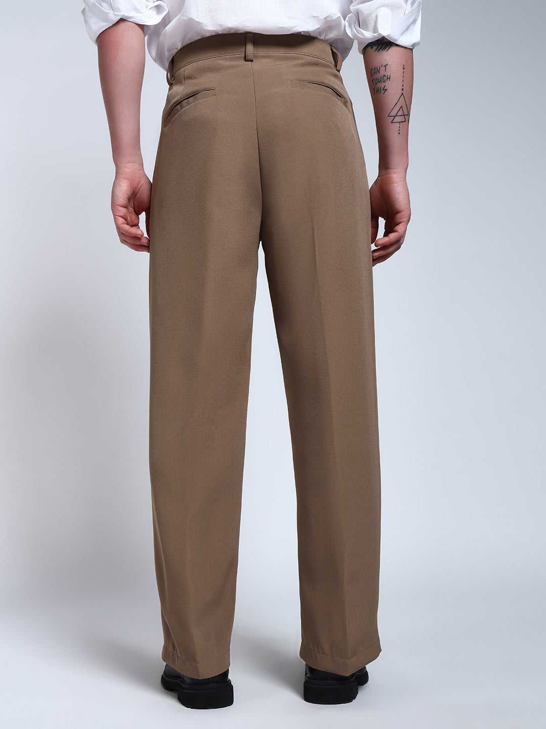 Light Brown Solid Pintuck Korean Pants