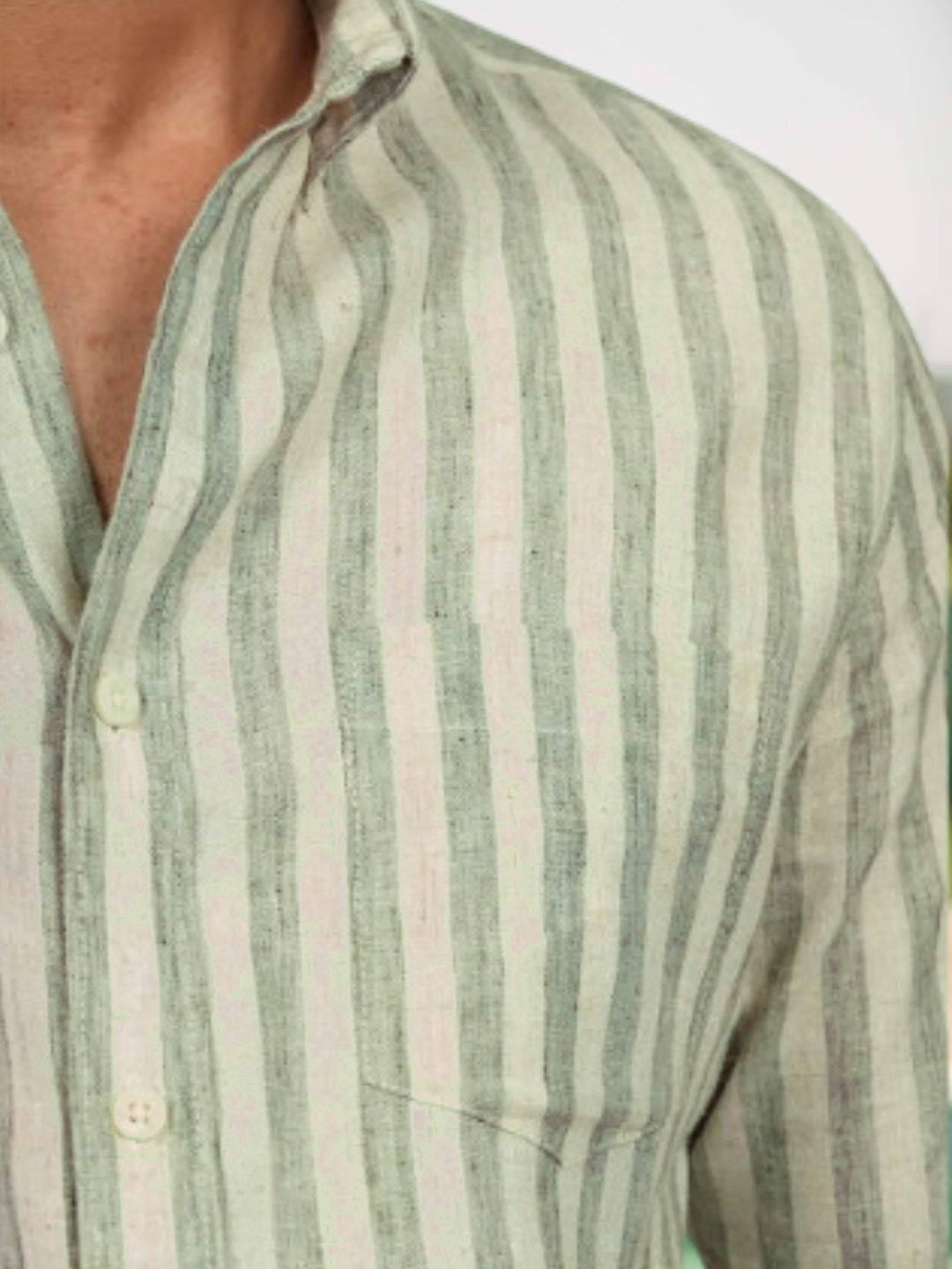 Sage Green Stripes Linen Cotton Shirt