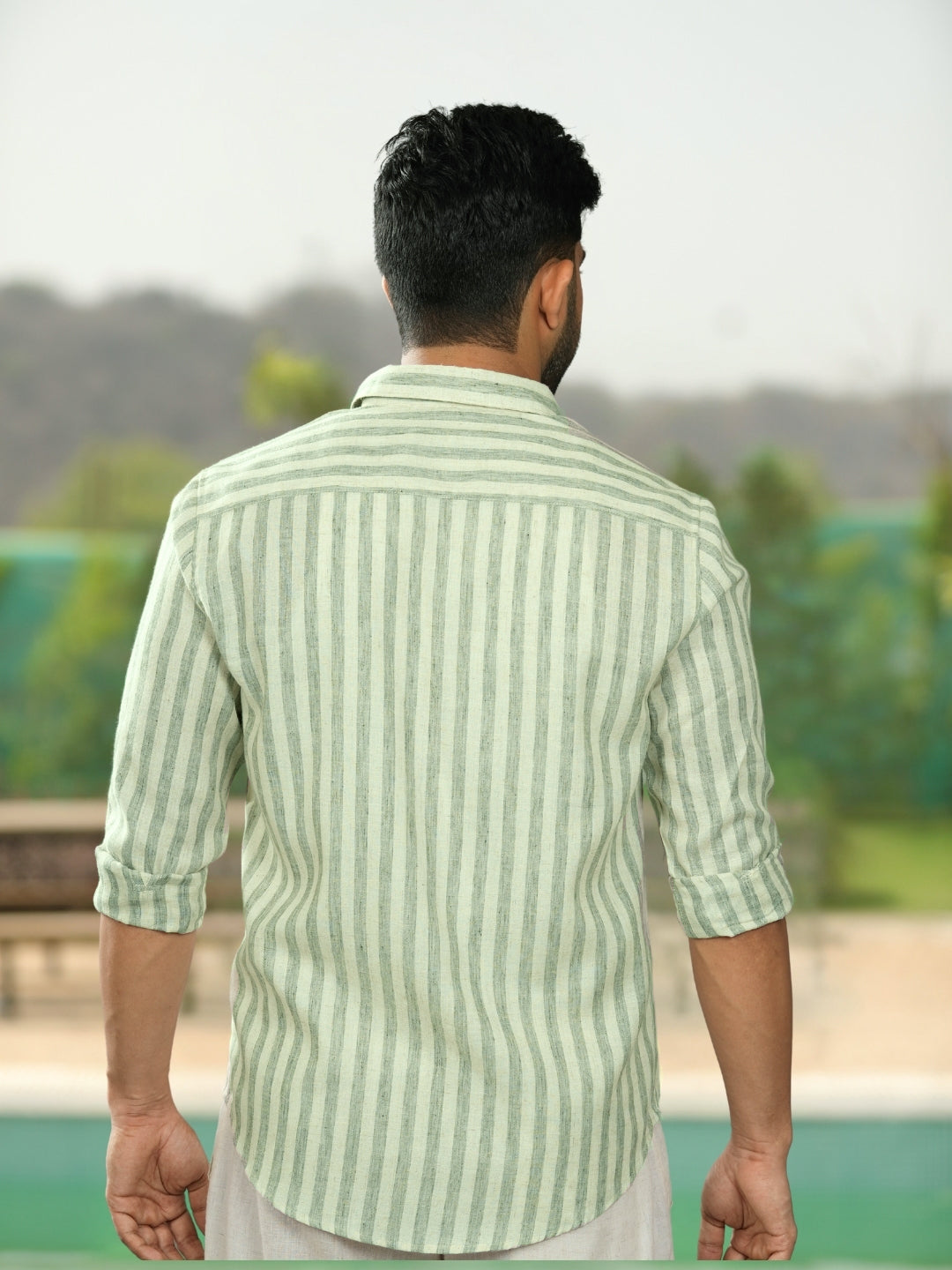 Sage Green Stripes Linen Cotton Shirt