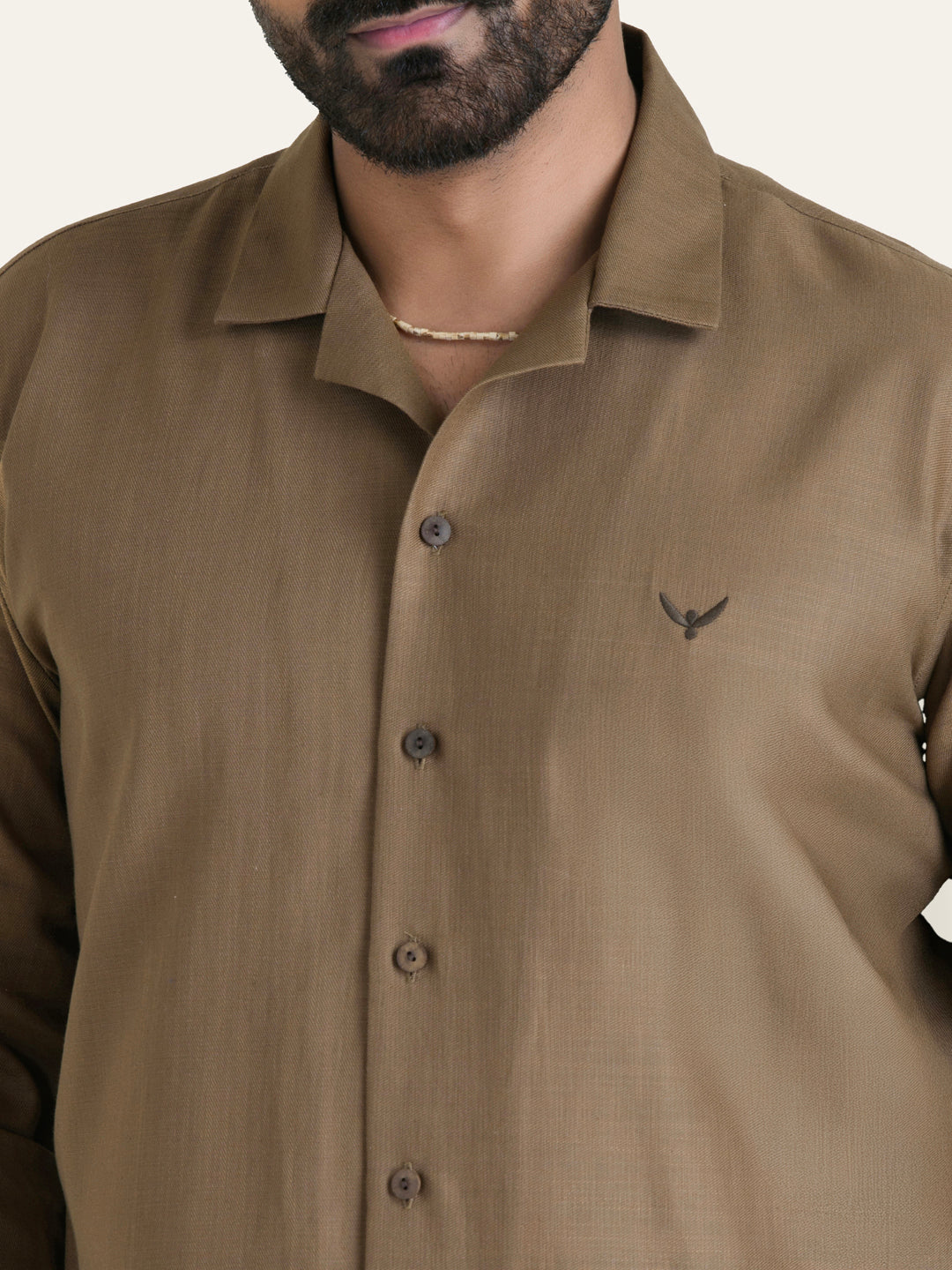 Brown Linen Solid Shirt Pants Co-ord Set.
