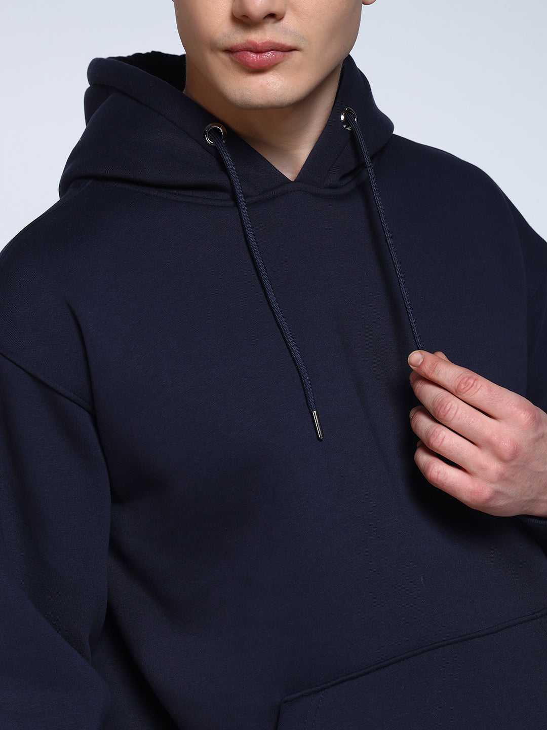 Navy Blue Solid Regular Fit Hoodie Sweatshirt