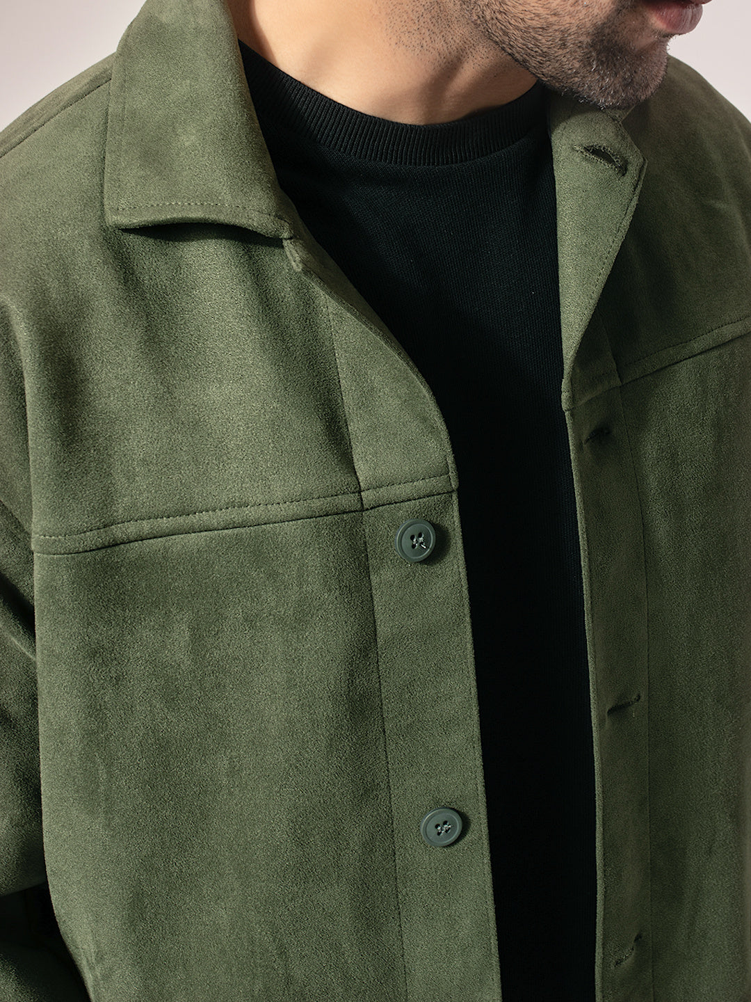 Olive Green Seude Solid Jacket