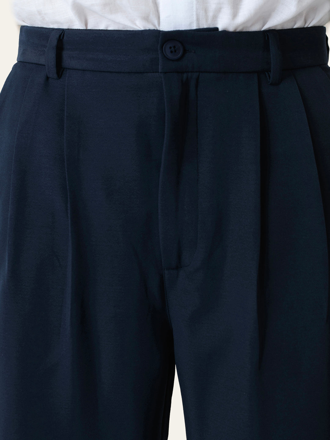 Navy Blue Solid Pleated Korean Pants