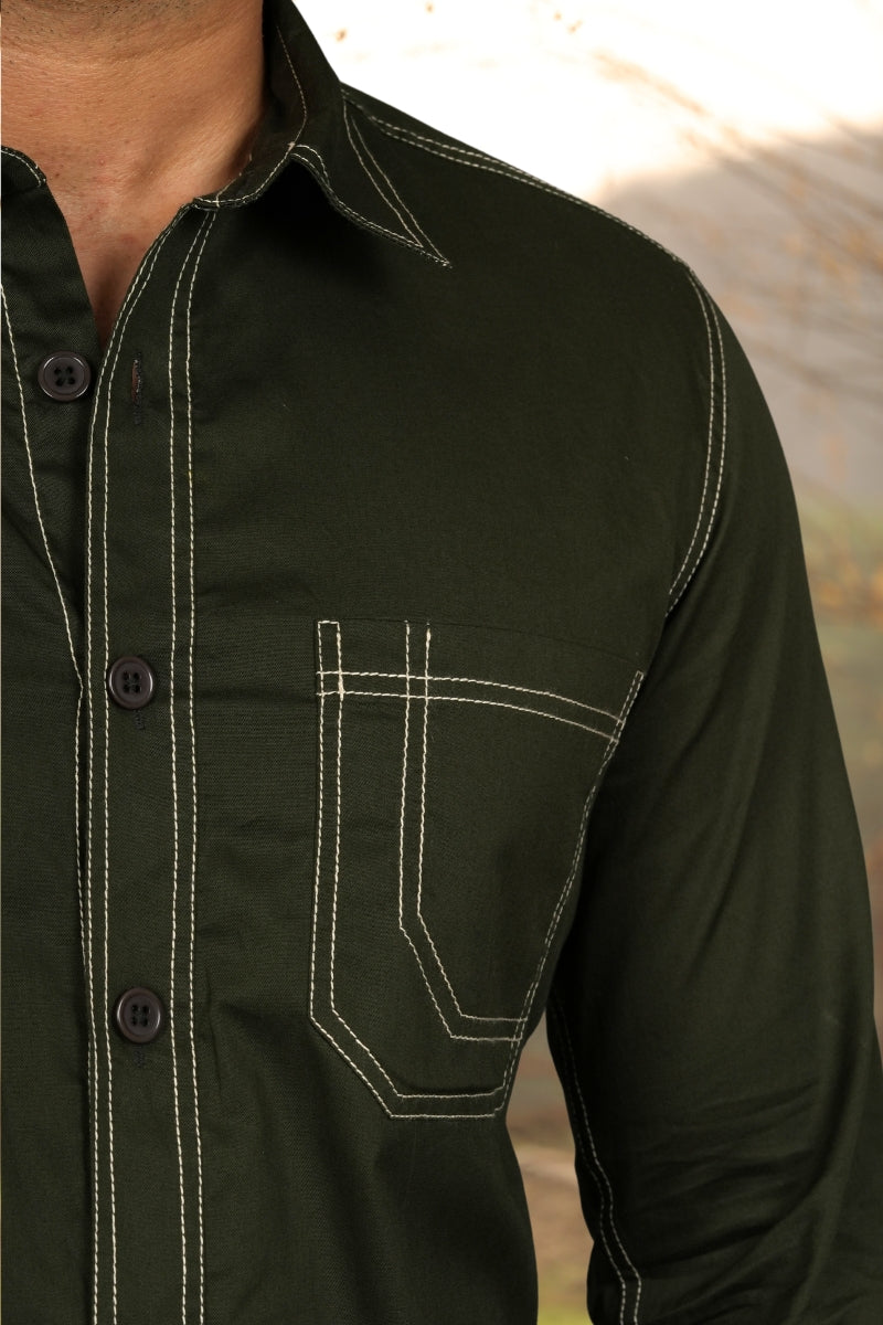 Bottle Green Contrast Stitch Shirt