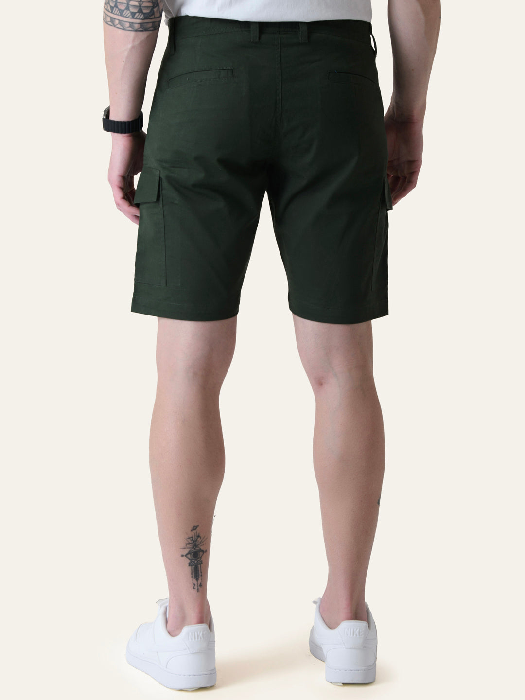 Twill Cotton Bottle Green Solid Shorts