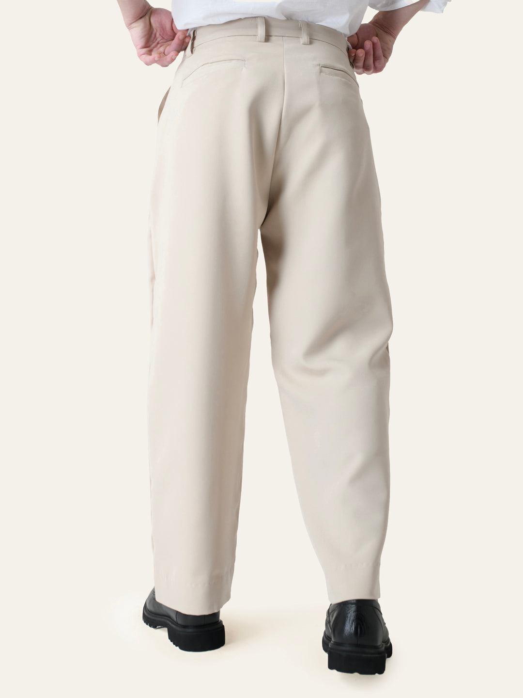 Cream Solid Pleated Korean Pants